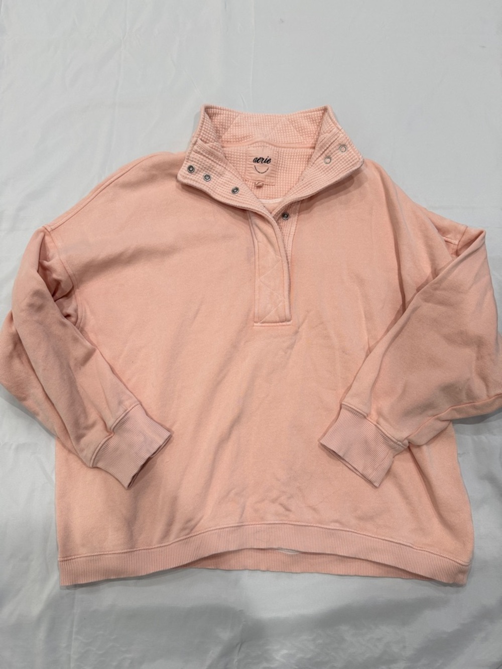 aerie Peach Snap-Button Pullover Sweater—XL